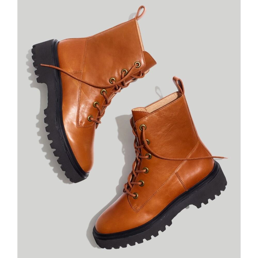 Madewell The Rayna Lace-Up Boot English Saddle Leather Size 5.5 NIB Combat Boot